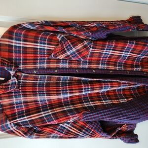 Free People Red and Blue Plaid Button-Up Shirt